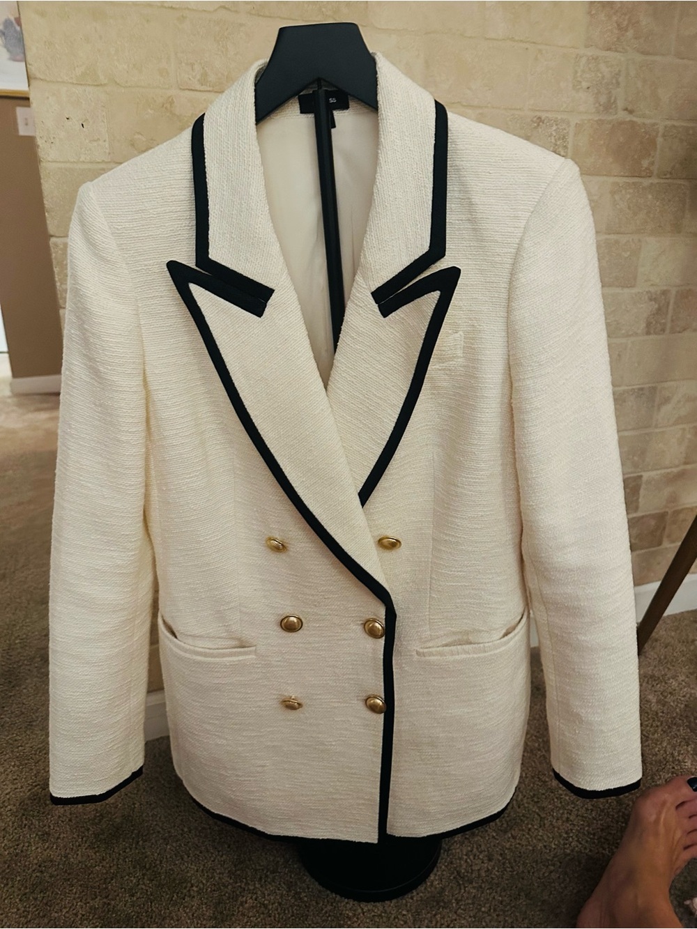 Express Cream Textured Jacket with Black Brand Tag